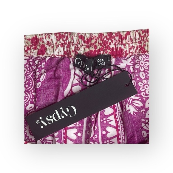 new Gypsy05 ꧁ Mixed Print Rayon Voile Fringe Shorts ꧂ Hot Pink Large ꧂ Festival - Picture 12 of 16